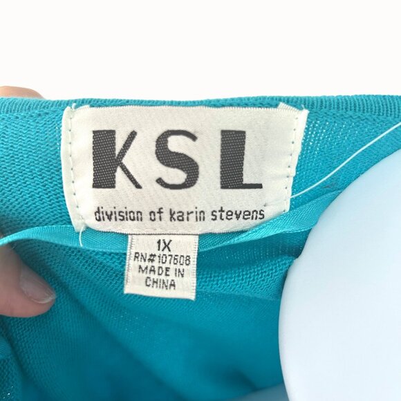 NWT KSL KARIN STEVENS TURQUOISE OPEN FRONT SHRUG CARDIGAN SWEATER - 1X - Picture 5 of 5